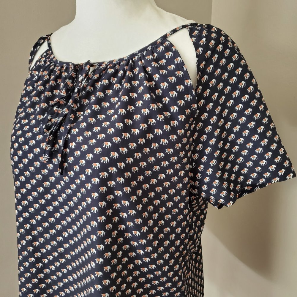 Anthropologie Tulle Elephant Print Tie Front Top - Picture 7 of 14